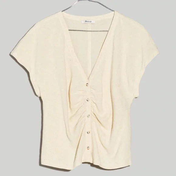 Madewell Linen-Blend Ruched Button-Front Top Size Large NWT $82 - Picture 6 of 6